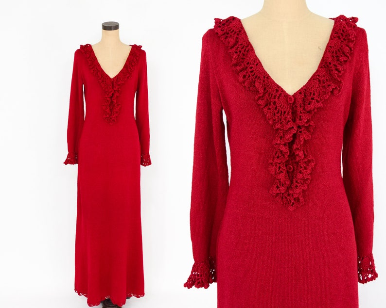 red knit maxi dress