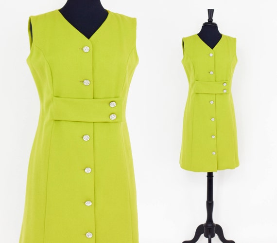 1960s Lime Green Dress | 60s Chartreuse Wool Shift