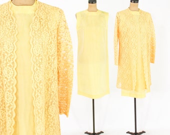 1960s Yellow Silk Lace Coat Dress Set | Jackie O Style Vintage Ensemble