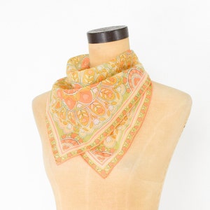 Vera 1960s Orange Nylon Flower Scarf 60s Orange Op Art Floral Chiffon Scarf Scarves by Vera image 2