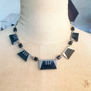 1930s Silver Chrome & Black Lucite Necklace 30s Silver Art Deco Necklace image 5