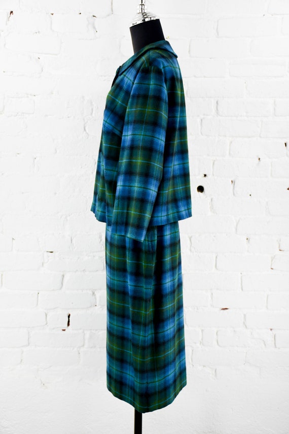 1960s Pendleton Plaid Wool Suit | 60s Blue & Gree… - image 3