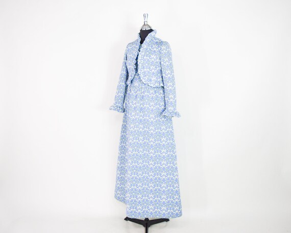 1970s Blue Floral Maxi Dress & Jacket | 70s Sky Blue … - Gem