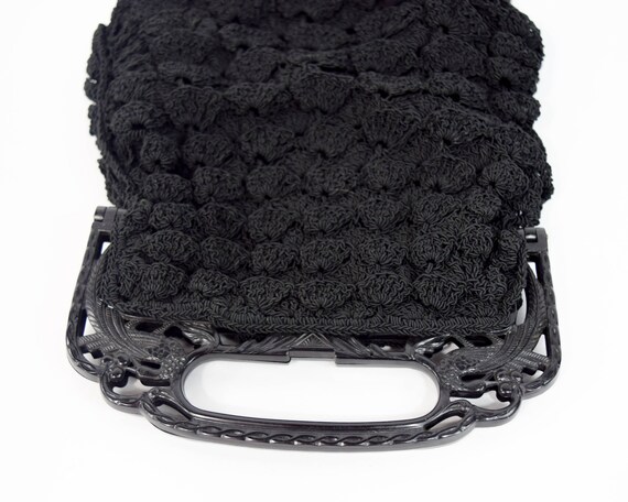 1940s Black Crochet Purse | 40s Black Evening Bag… - image 4