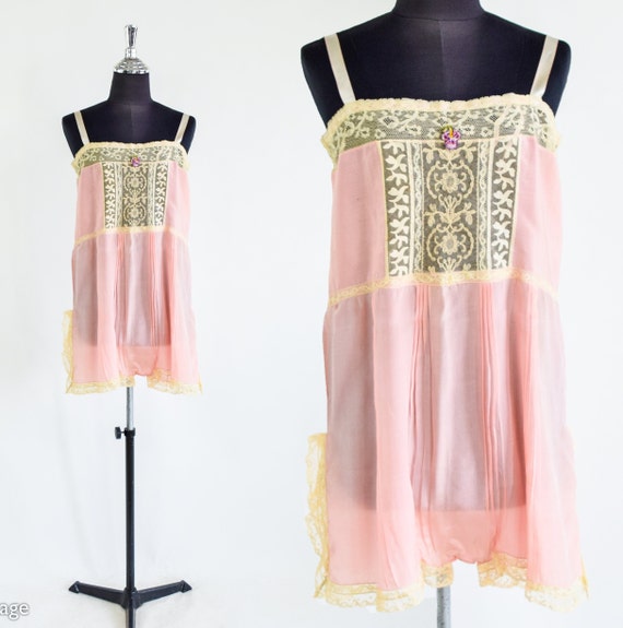 1920s Pink Silk Romper Lingerie | 20s Pink Silk Cr