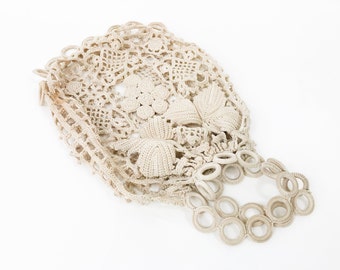 1900s Creme Crochet Handbag | 1900s Crochet Purse