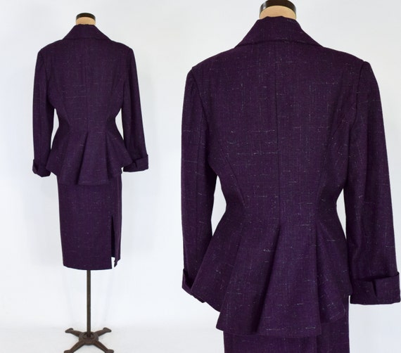 1980s Purple Wool Suit | 80s Eggplant Wool Tweed … - image 2