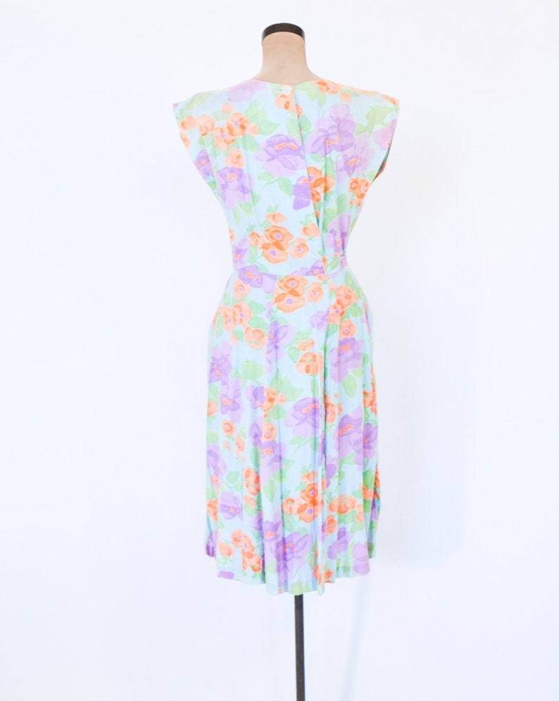 1950s Lavender Floral Cotton Dress 50s Flowered Wrap Dress Wrap Dress Rockabilly Medium image 3