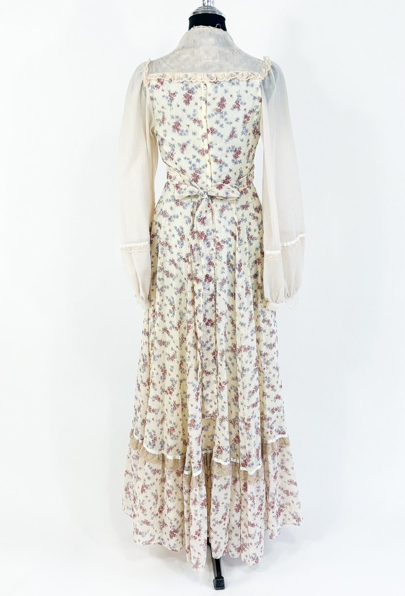 Gunne Sax 1970s Creme & Pink Flower Maxi Dress 70s White Floral Peasant Dress BoHo Wedding Gunne Sax by Jessica X Small image 4