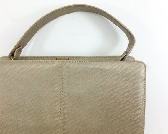 1960s Beige Leather Handbag | 60s Tan Leather Box… - image 5