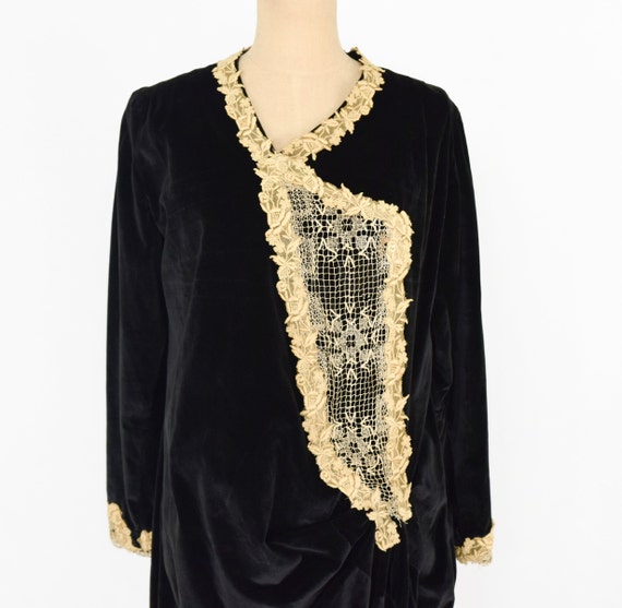 1920s Black Flapper Dress | 20s Black Cotton Velv… - image 6