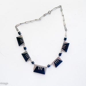 1930s Silver Chrome & Black Lucite Necklace 30s Silver Art Deco Necklace image 1