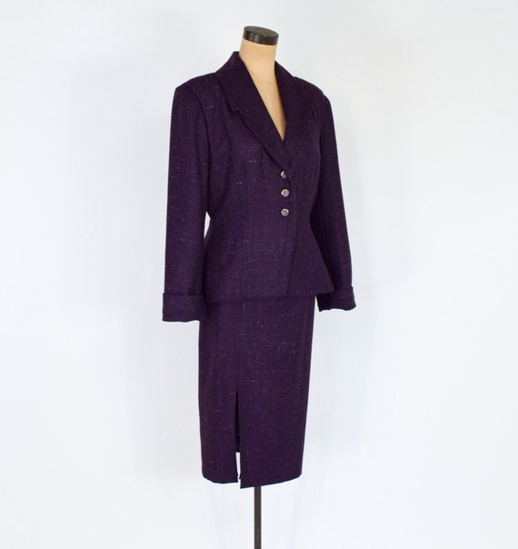 1980s Purple Wool Suit | 80s Eggplant Wool Tweed … - image 7