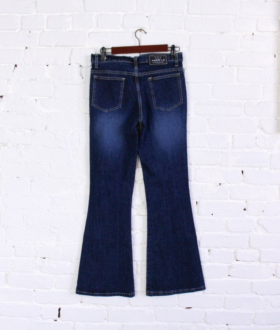 1990s Blue Denim Jeans | 90s Blue & Beige Sueded … - image 2