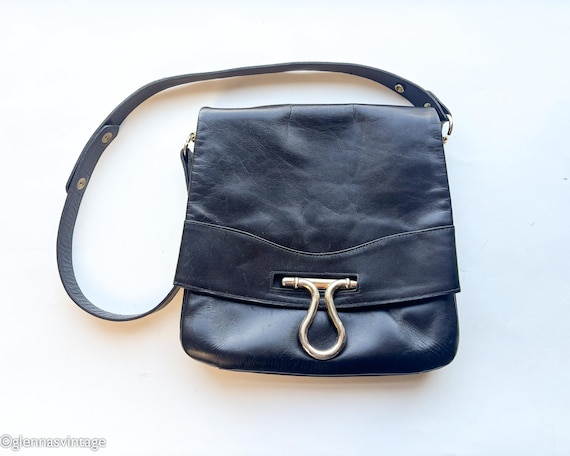 1980s ERIK for Holiner Black Leather Shoulder Bag | Vintage Black