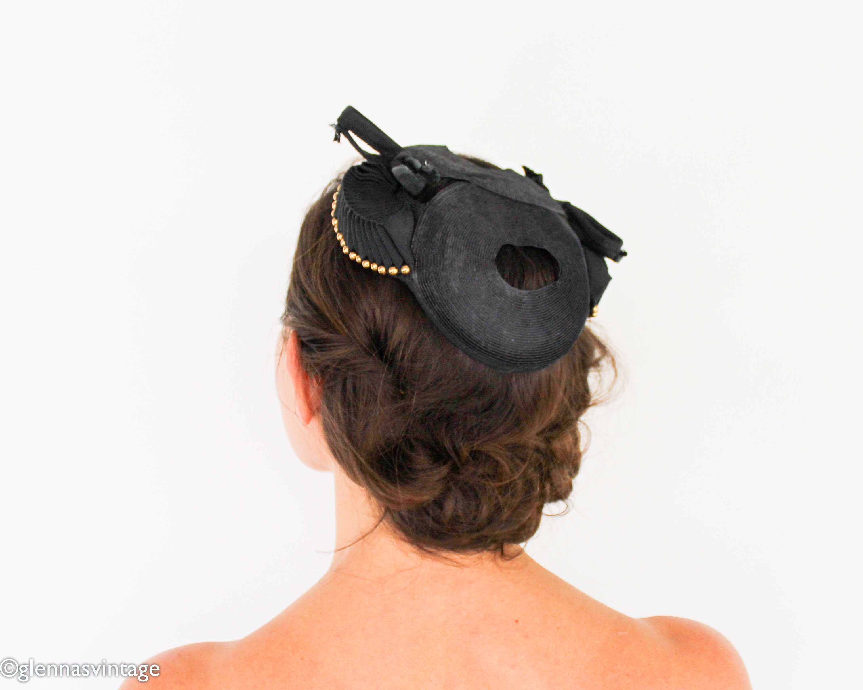 1940s Black Fascinator Hat 40s Black Circles Woven - Etsy Ireland
