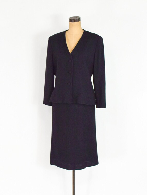 Lilli Ann | 1970s Black Wool Crepe Suit | 70s Bla… - image 8