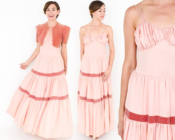 1940s Peach Evening Dress & Jacket | 40s Peach Taf