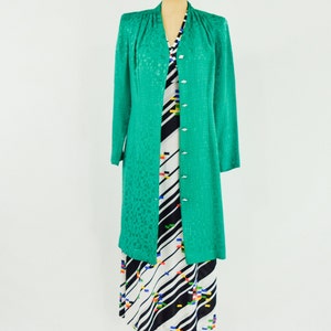 1980s Emerald Green Silk Dress 80s Green 100% Silk Dress Green Coat Dress Medium image 8