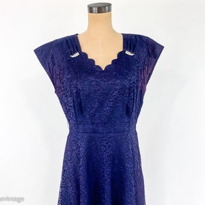 1940s Navy Blue Lace Cocktail Dress 40s Blue Lace Party Dress Kerrybrooke Large image 7