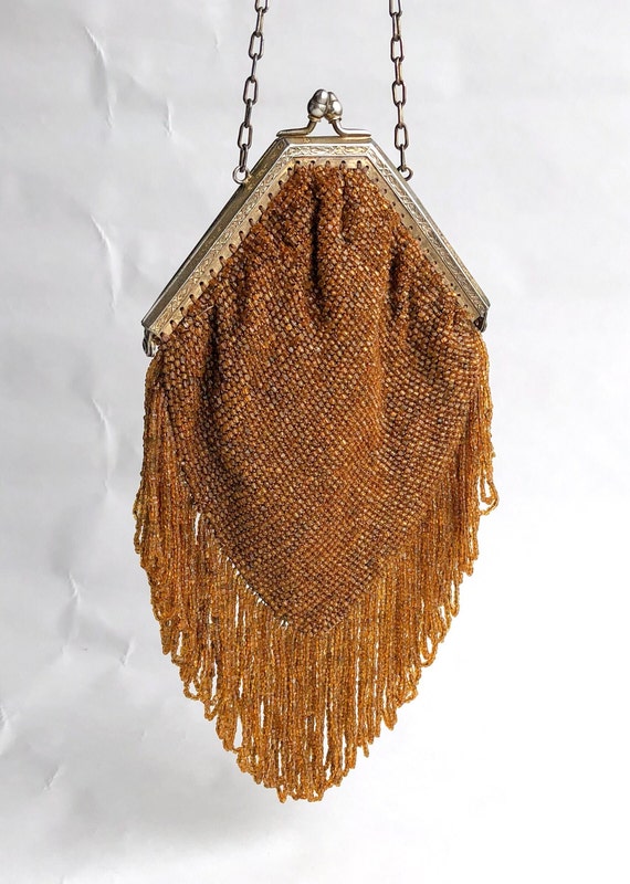 1900s Gold Beaded Evening Handbag | 1910s Gold Lo… - image 5