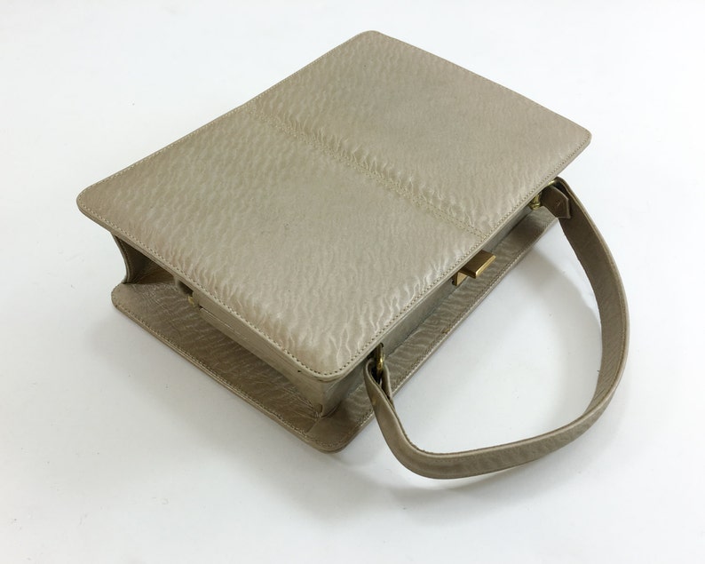 1960s Beige Leather Handbag 60s Tan Leather Box Handbag Andrew Geller image 3