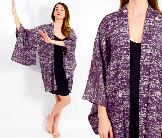 1950s Purple Silk Haori | 50s Purple Silk Haori J… - image 1