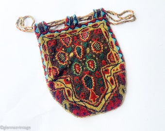 1900s Colorful Beaded Handbag | 1900s Art Deco Beaded Pouch Purse