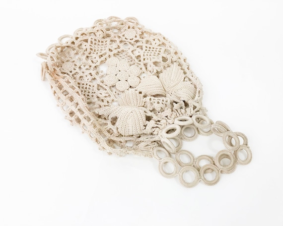 1900s Creme Crochet Handbag | Crochet Purse