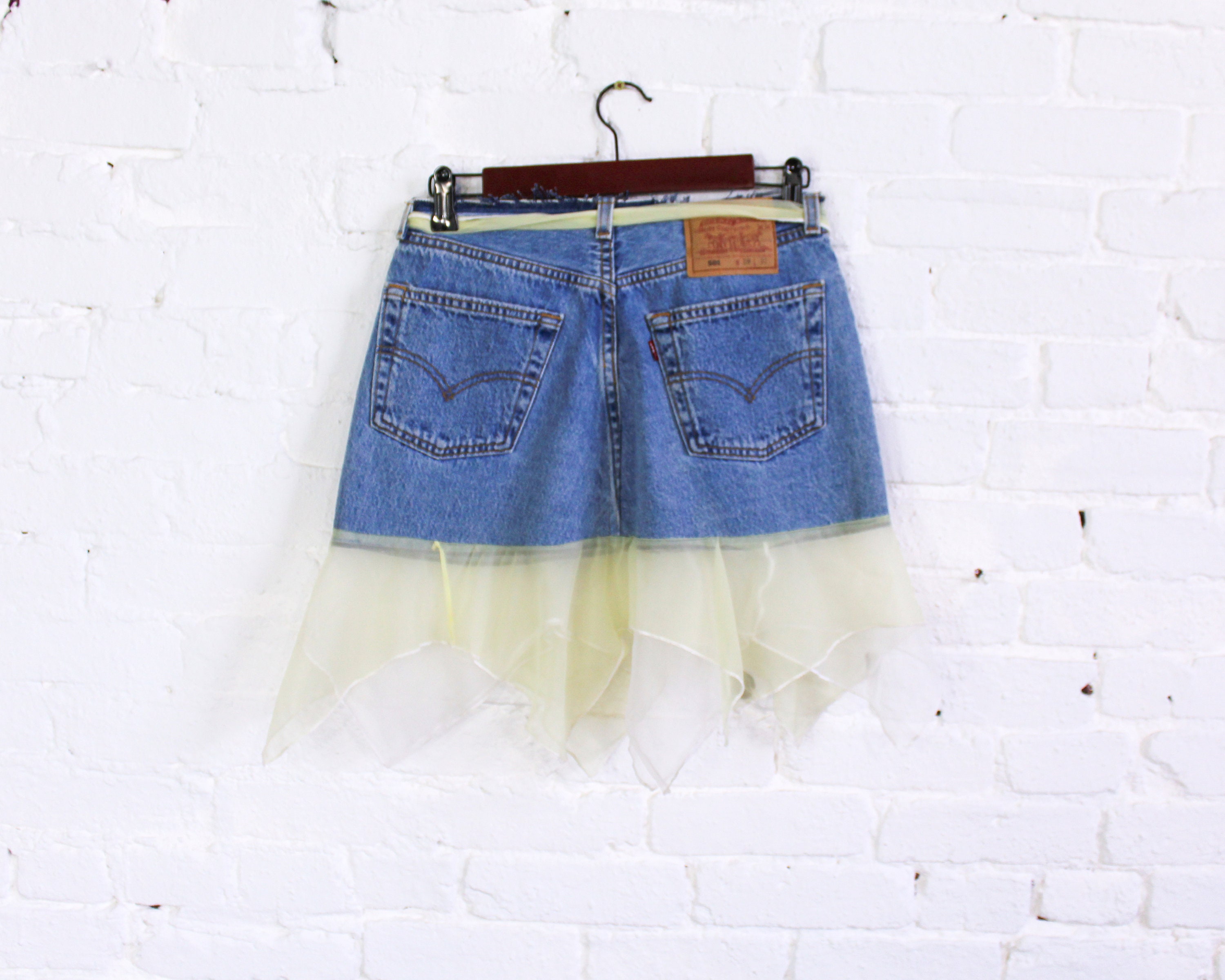 1990s Levi 501 Denim Skirt | Vintage Daisy Applique, Chiffon