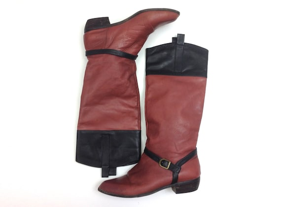 1980s Brown Leather Riding Boots  | 70s Brown & B… - image 1