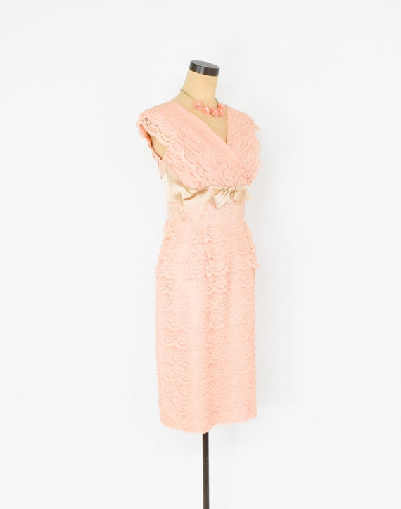 1950s Peach Lace Cocktail Dress | 50s Peach Layer… - image 3