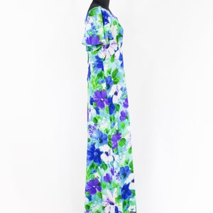 1970s Blue Flowered Maxi Dress 70s Blue White Hawaiian Maxi Dress Maluna Hawaii Small image 4