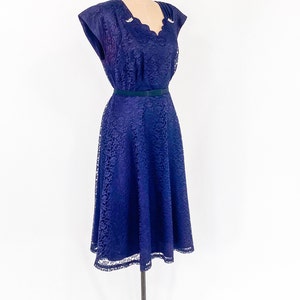 1940s Navy Blue Lace Cocktail Dress 40s Blue Lace Party Dress Kerrybrooke Large image 3