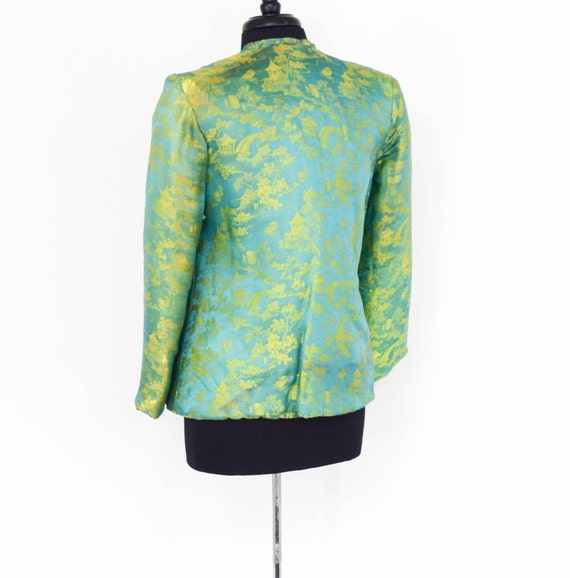 1940s Green Silk Brocade Jacket |  40s Gold & Tur… - image 5