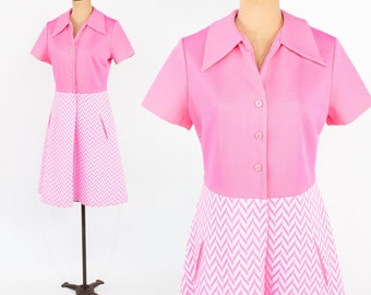 1960s Pink Polyester Dress | 60s Pink Polyester Dress | Gray's Landing | Large