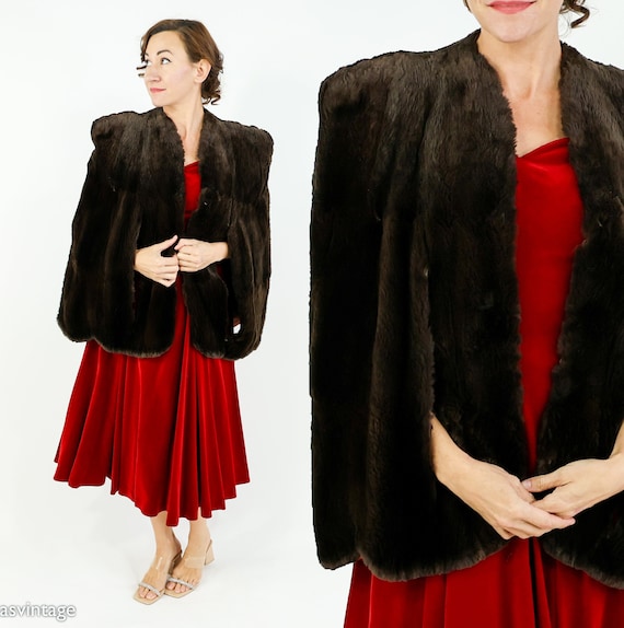 1940s Brown Soft Fur Cape | 40s Fur Cape Style Coa