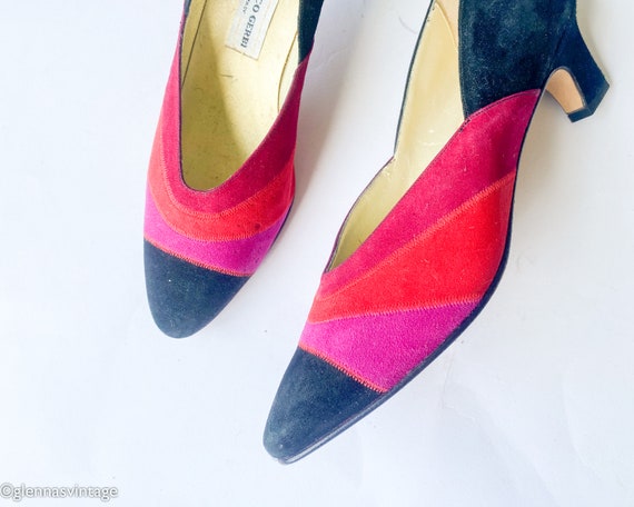 1980s Red Suede Colorful Pumps | 80s Hot Pink & R… - image 6