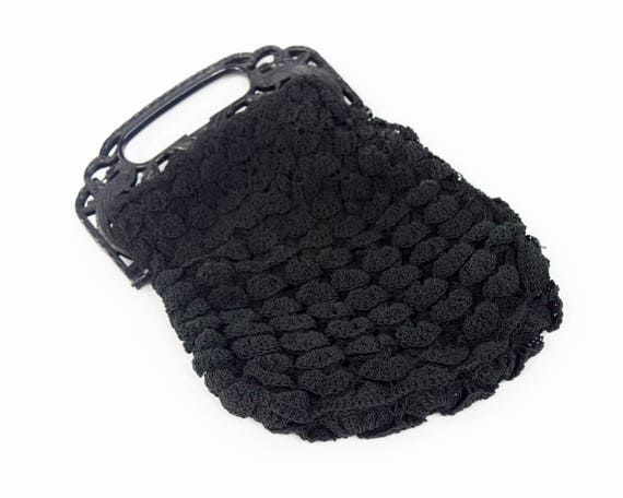 1940s Black Crochet Purse | 40s Black Evening Bag… - image 3