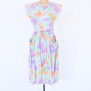 1950s Lavender Floral Cotton Dress 50s Flowered Wrap Dress Wrap Dress Rockabilly Medium image 4