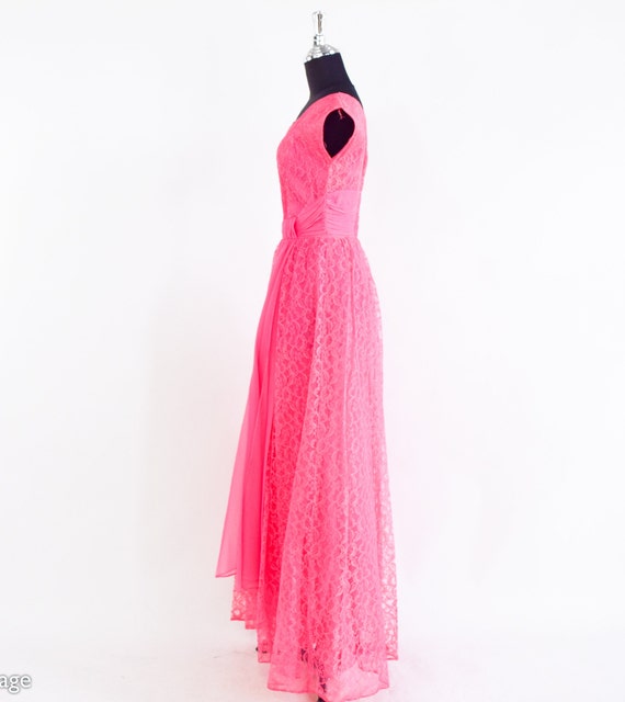 1950s Pink Lace Evening Dress | 50s Pink Lace For… - image 5