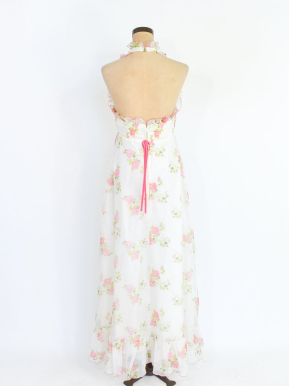 1960s White Floral Maxi Dress | 60s Pink & White … - image 4