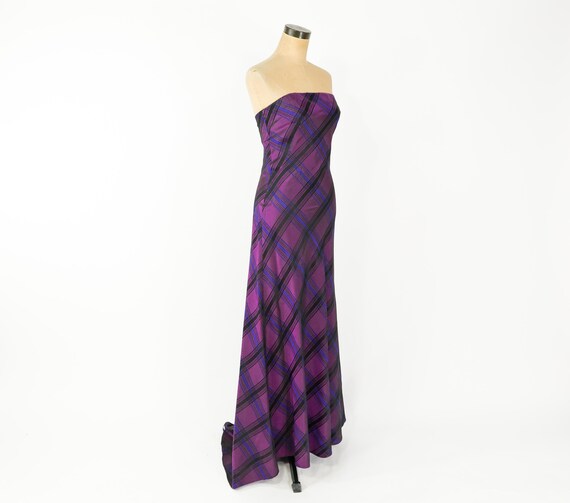 purple plaid prom dress 1990 Purple Plaid Taffeta Strapless Dress | Vintage Purple Evening Dress | Reggro, Small