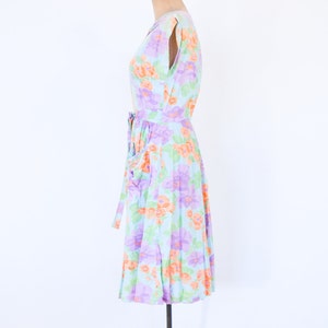 1950s Lavender Floral Cotton Dress 50s Flowered Wrap Dress Wrap Dress Rockabilly Medium image 6