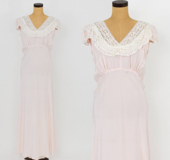 1940s Pink & Lace Nightgown | 40s Pink Ruffle Coll