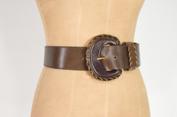 1980s Brown Wide Leather Belt | 80s Brown Leather