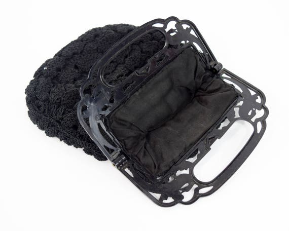 1940s Black Crochet Purse | 40s Black Evening Bag… - image 5