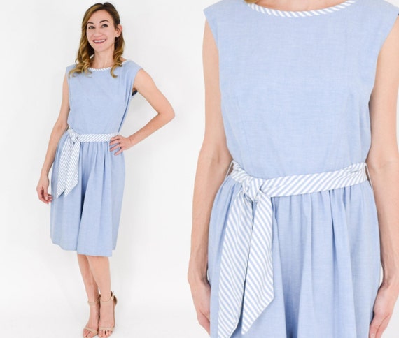 1960s Blue Culotte Dress | 60s Blue Cotton Romper