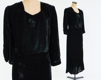 1930s Black Silk Velvet Evening Gown With Rhinestone Buttons, Medium - Etsy