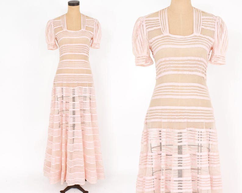 1930er Jahre rosa Abendkleid 30er Jahre rosa gestreiften ...